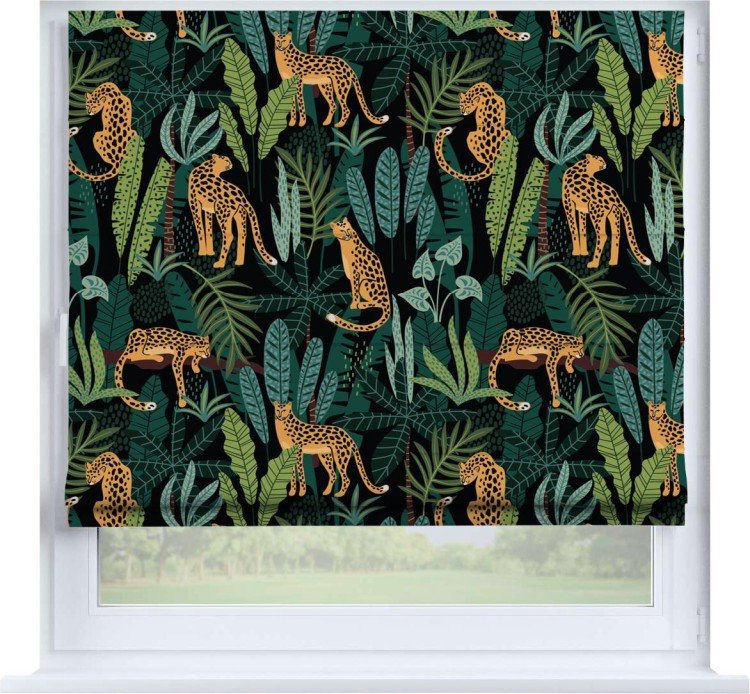 Римская штора «Кортин» на створку «Леопарды в джунглях»